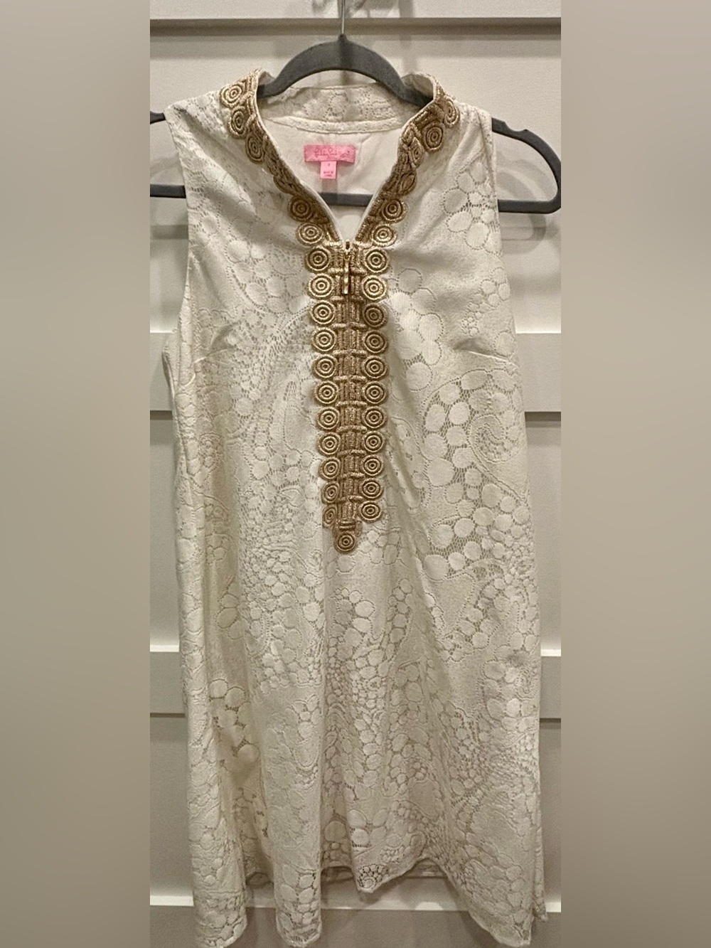 Lily Pulitzer White Midi Dress with Gold Embroidered Trim